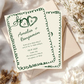 grüne handgezeichnete Herz Whimsical Hochzeit Einladung