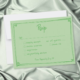 Grüne handgezeichnete Herz Whimsical moderne Hochz RSVP Karte