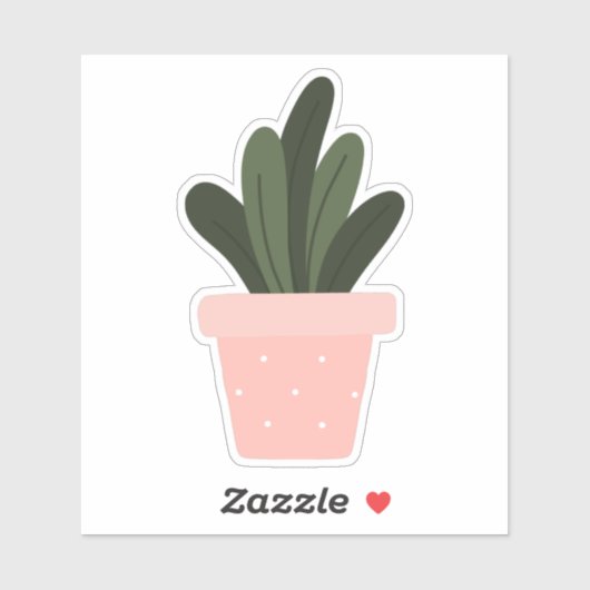 Grüne Hauspflanze in rosa Topf, transparenter Aufk Aufkleber (Blatt)