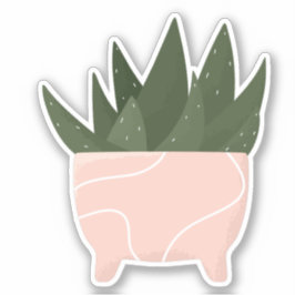 Grüne Hauspflanze in rosa Topf, transparenter Aufk Aufkleber