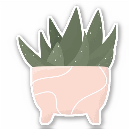 Grüne Hauspflanze in rosa Topf, transparenter Aufk Aufkleber (Vorderseite)