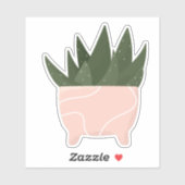 Grüne Hauspflanze in rosa Topf, transparenter Aufk Aufkleber (Blatt)