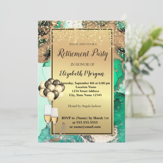 Grüne Heelse, Balloons, Graumarmorversorgung Einladung (Stehend Vorderseite)