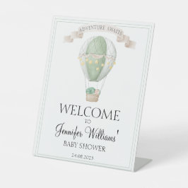 Grüne Heißluftballon Babydusche Begrüßungszeichen Sockelschild