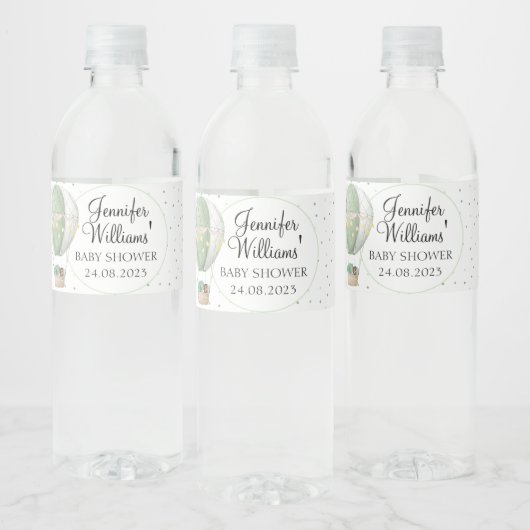 Grüne Heißluftballon Babyduschflaschen Etiketten (Flaschen)