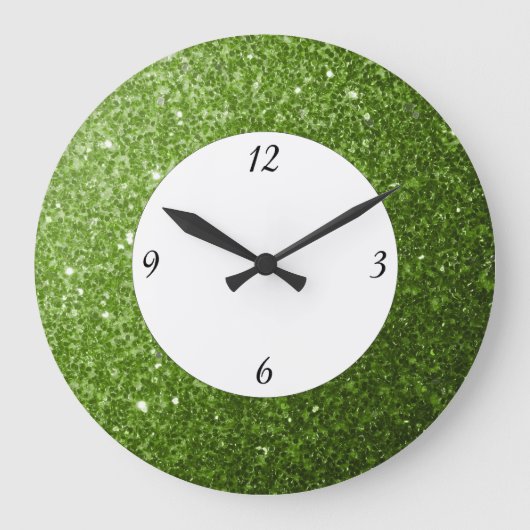 Grüne hellgrüne Glitzer Glitzern mit Zahlen Große Wanduhr (Vorderseite)