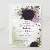 grüne, hellviolette Blumen Einladung (Vorderseite)