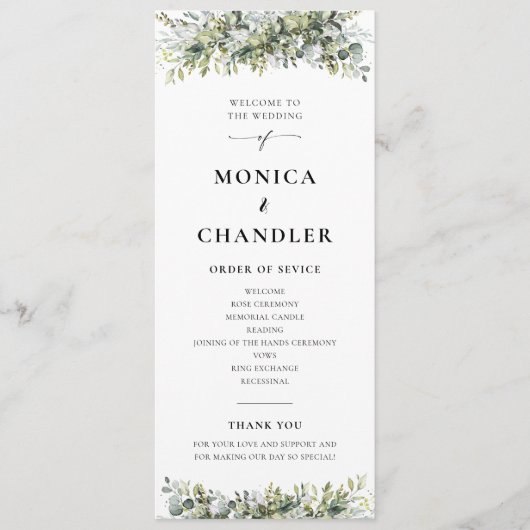 Grüne Herbal Hochzeitsprogramm Programm (Vorderseite)