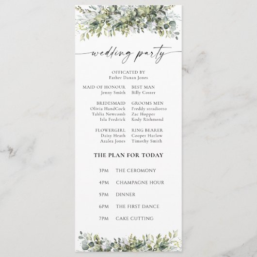 Grüne Herbal Hochzeitsprogramm Programm (Rückseite)