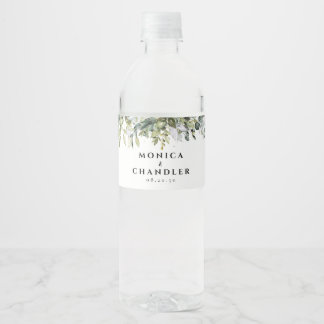 Grüne Herbal Hochzeitswasserflaschen Labels Wasserflaschenetikett