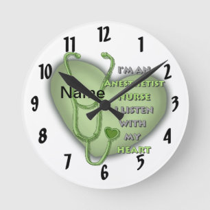 Grüne Herz Krankenschwester Anästhesist Runde Wanduhr