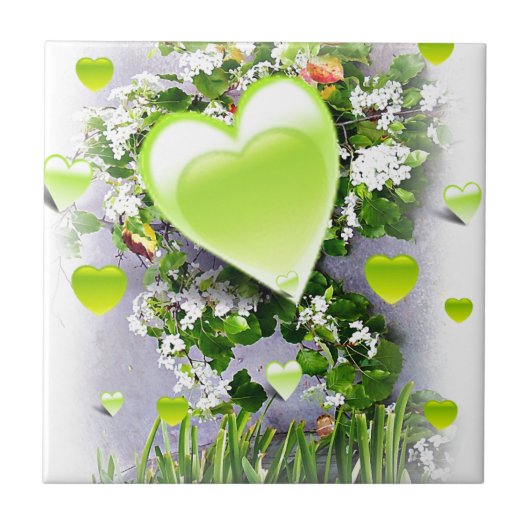 Grüne Herzen der Liebe_ Fliese (Vorderseite)