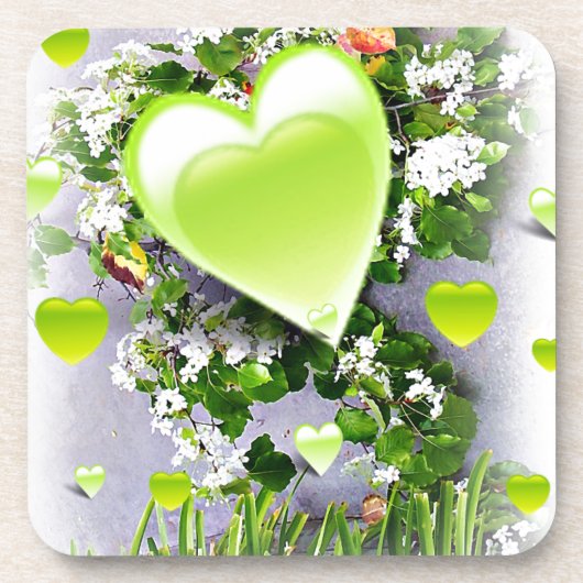 Grüne Herzen der Liebe_ Getränkeuntersetzer (Vorderseite)