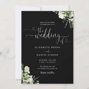 Grüne Herzen Schrift Schwarz-Weiß-Hochzeit Einladung