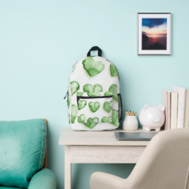 Grüne Herzen Wasserfarben Digitale Kunst Bedruckter Rucksack