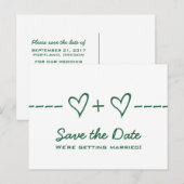 Grüne Herzgleichung Save the Date Postkarte (Vorne/Hinten)