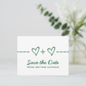 Grüne Herzgleichung Save the Date Postkarte (Stehend Vorderseite)