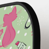 Grüne Herzkatzen aus der Mitte des Jahrhunderts Pickleball Schläger (Linke Seite)