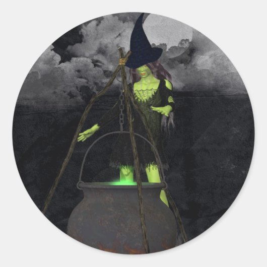 Grüne Hexe braut einen Zauberkleber Runder Aufkleber (Vorderseite)