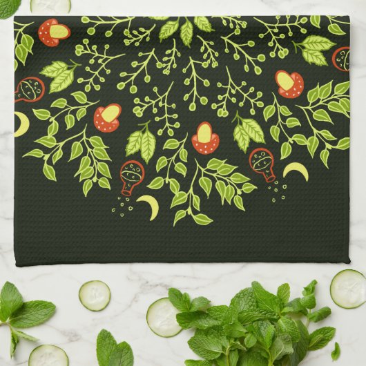 Grüne Hexe Mandala - Tränke und Pilze Geschirrtuch (Gefaltet)