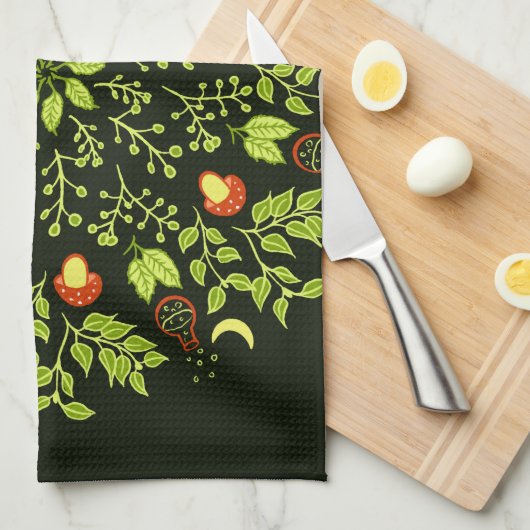 Grüne Hexe Mandala - Tränke und Pilze Geschirrtuch (Viertel Falte)