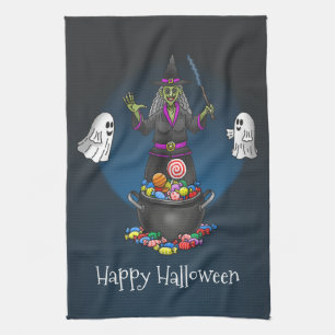 Grüne Hexe und Geister Halloween-Party Geschirrtuch