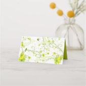 Grüne Hibisken Wirbel & Schwedische Blumenhochzeit Platzkarte (Rückseite)