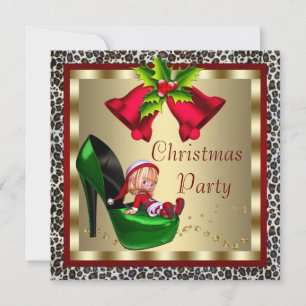 Grüne High Heel Schuhe Leopard Weihnachtsfeier Einladung