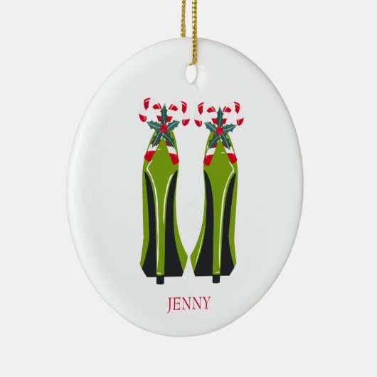 Grüne High Heels mit Candy Canes Keramikornament (Rechts)