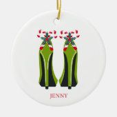 Grüne High Heels mit Candy Canes Keramikornament (Vorne)