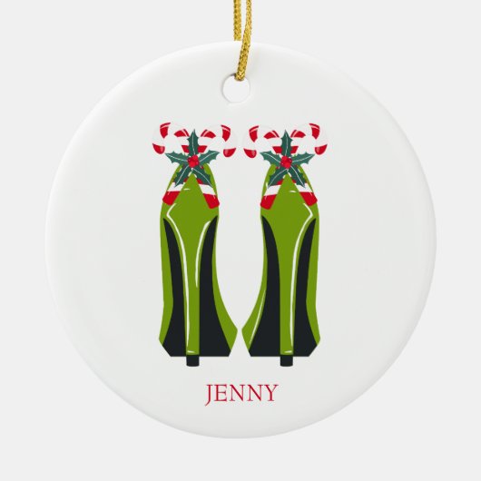 Grüne High Heels mit Candy Canes Keramikornament (Vorne)