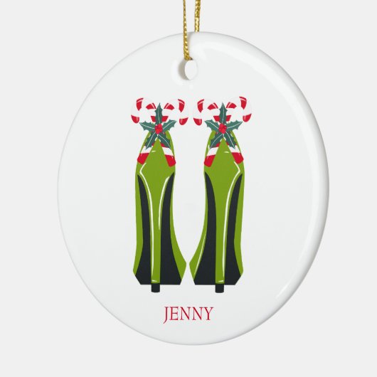 Grüne High Heels mit Candy Canes Keramikornament (Links)