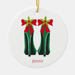 Grüne High Heels mit Weihnachtsbäumen Keramik Ornament