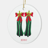 Grüne High Heels mit Weihnachtsbäumen Keramik Ornament (Links)