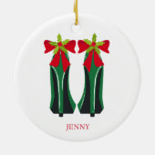 Grüne High Heels mit Weihnachtsbäumen Keramik Ornament (Hinten)