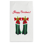 Grüne High Heels mit Weihnachtsbäumen Kleine Geschenktüte (Rückseite)