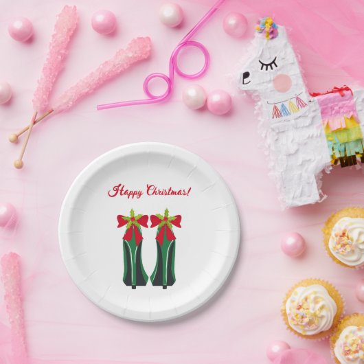 Grüne High Heels mit Weihnachtsbäumen Pappteller (Party)