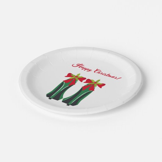 Grüne High Heels mit Weihnachtsbäumen Pappteller (Schrägansicht)