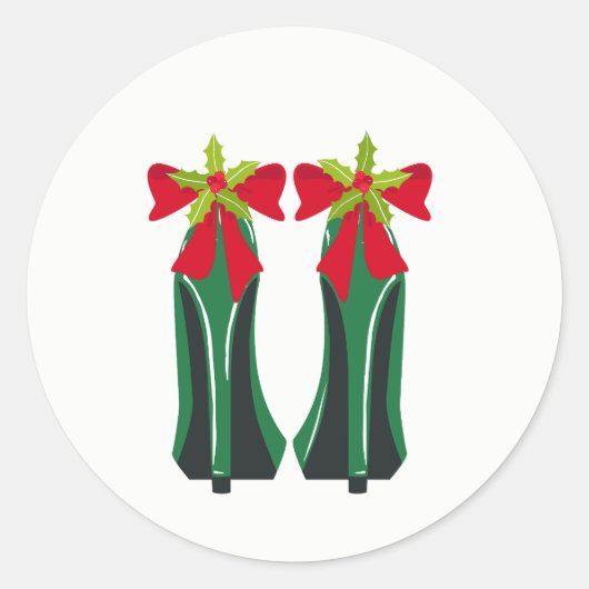 Grüne High Heels mit Weihnachtsbäumen Runder Aufkleber (Vorderseite)