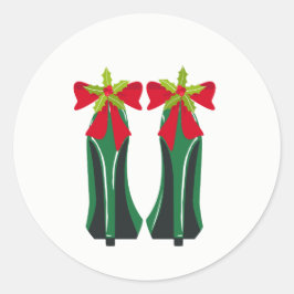Grüne High Heels mit Weihnachtsbäumen Runder Aufkleber