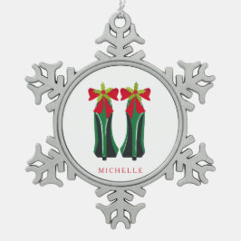 Grüne High Heels mit Weihnachtsbäumen Schneeflocken Zinn-Ornament