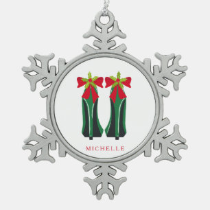 Grüne High Heels mit Weihnachtsbäumen Schneeflocken Zinn-Ornament