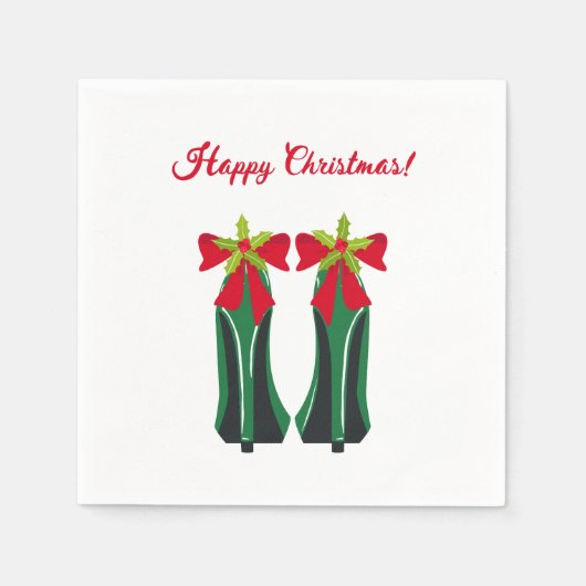 Grüne High Heels mit Weihnachtsbäumen Serviette (Vorderseite)