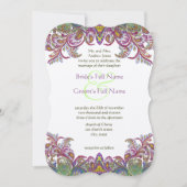 Grüne Himbeere Golden Yellow Blue Paisley Peacock Einladung (Vorderseite)