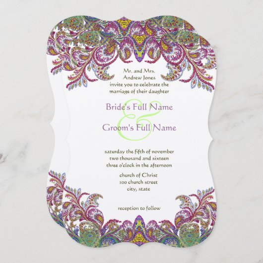 Grüne Himbeere Golden Yellow Blue Paisley Peacock Einladung (Vorne/Hinten)