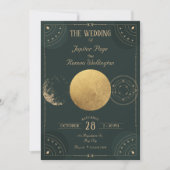 Grüne Himmelsmond-mystische Hochzeit Einladung (Vorderseite)