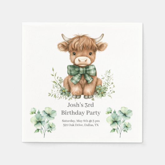 Grüne Hochlandkuh Geburtstagspartei Serviette (Vorderseite)