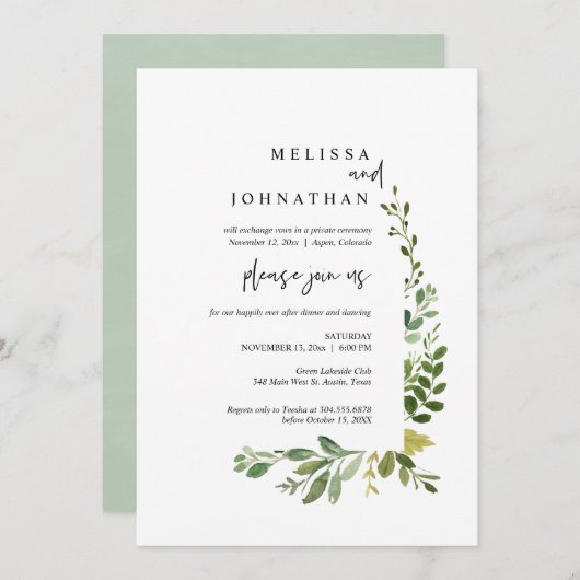 Grüne Hochzeit Abendessen und Tanzen Einladung (Vorne/Hinten)