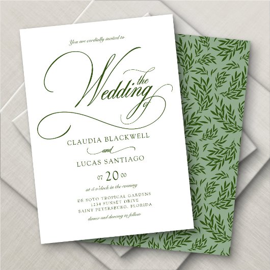 Grüne Hochzeit der botanischen Kalligrafie Einladung