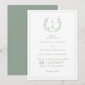 Grüne Hochzeit der Botanischen Monogramm-Wraath-Za Einladung (Vorne/Hinten)